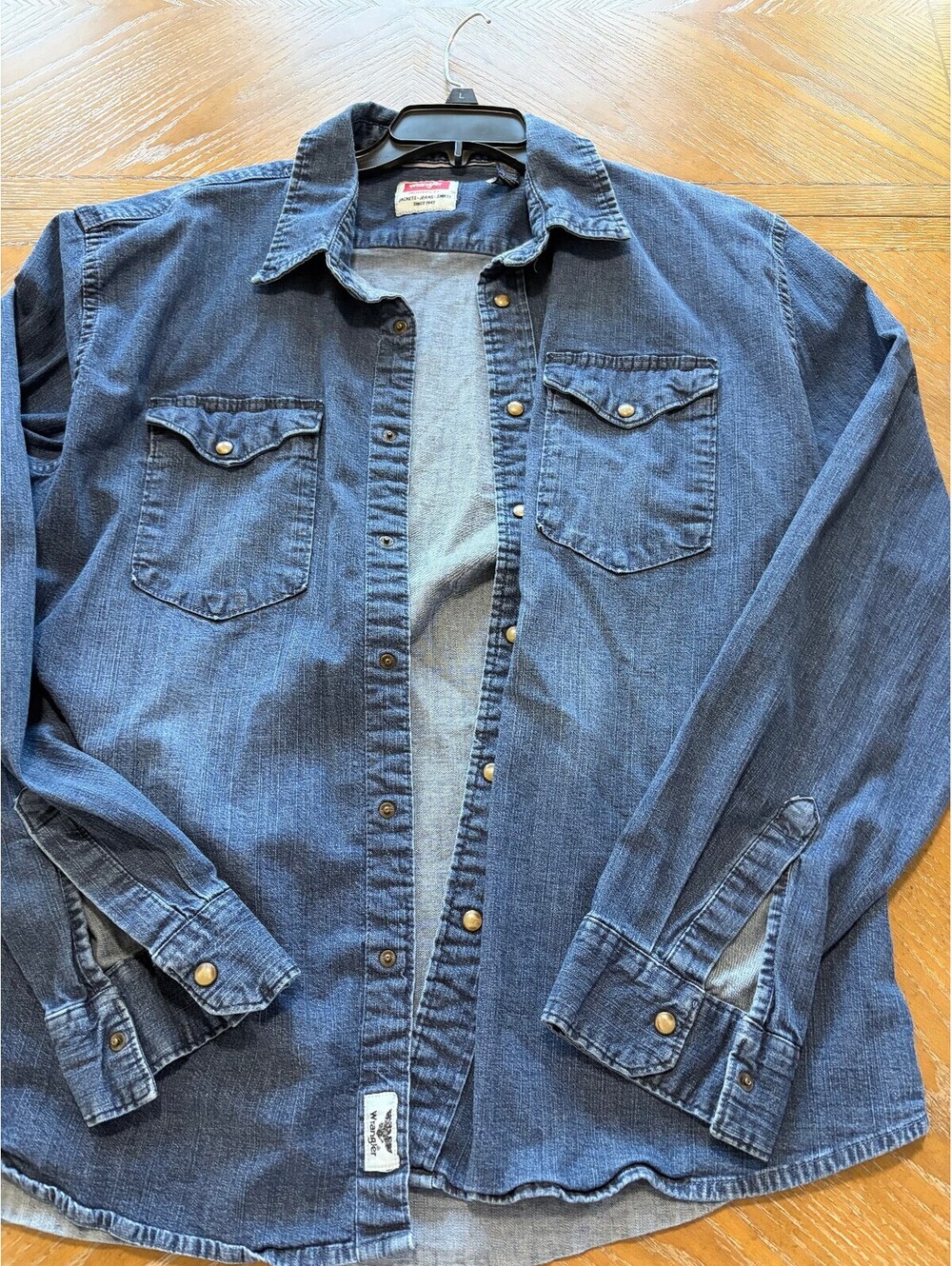 Wrangler Indigo Denim Shirt 2XL Vintage Style Casual Button-Up